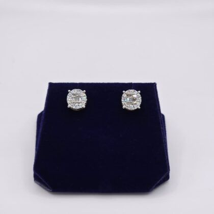 1 CTW Lab-Grown Diamond Round Baguette-Halo Studs (10K White Gold)