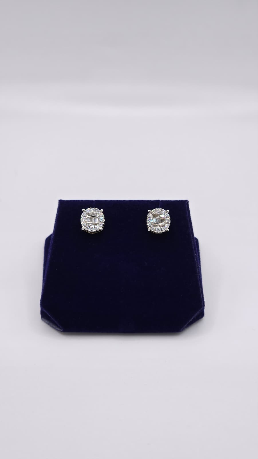 1 CTW Lab-Grown Diamond Round Baguette-Halo Studs (10K White Gold)