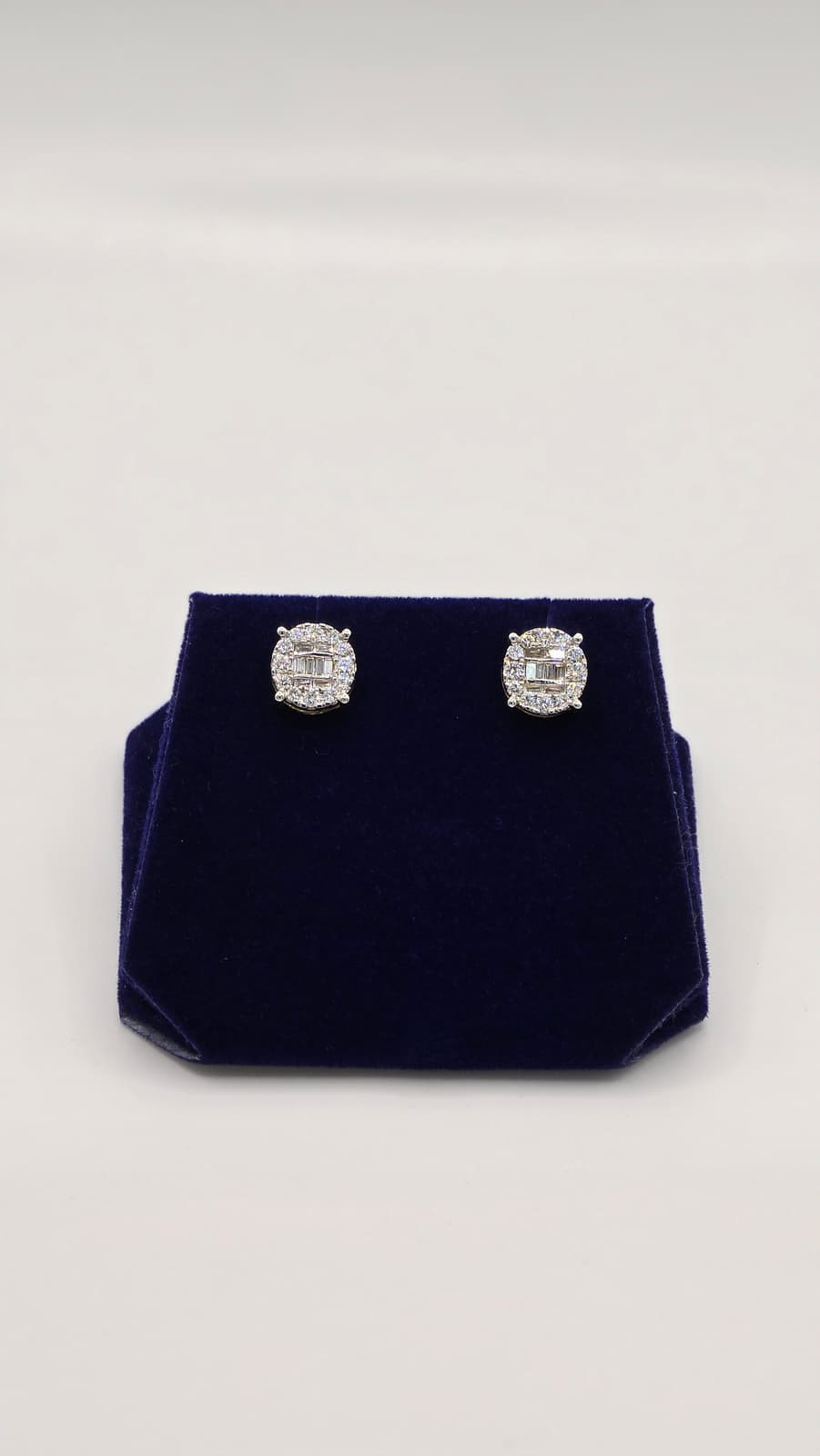 1 CTW Lab-Grown Diamond Round Baguette-Halo Studs (10K White Gold) - Image 2