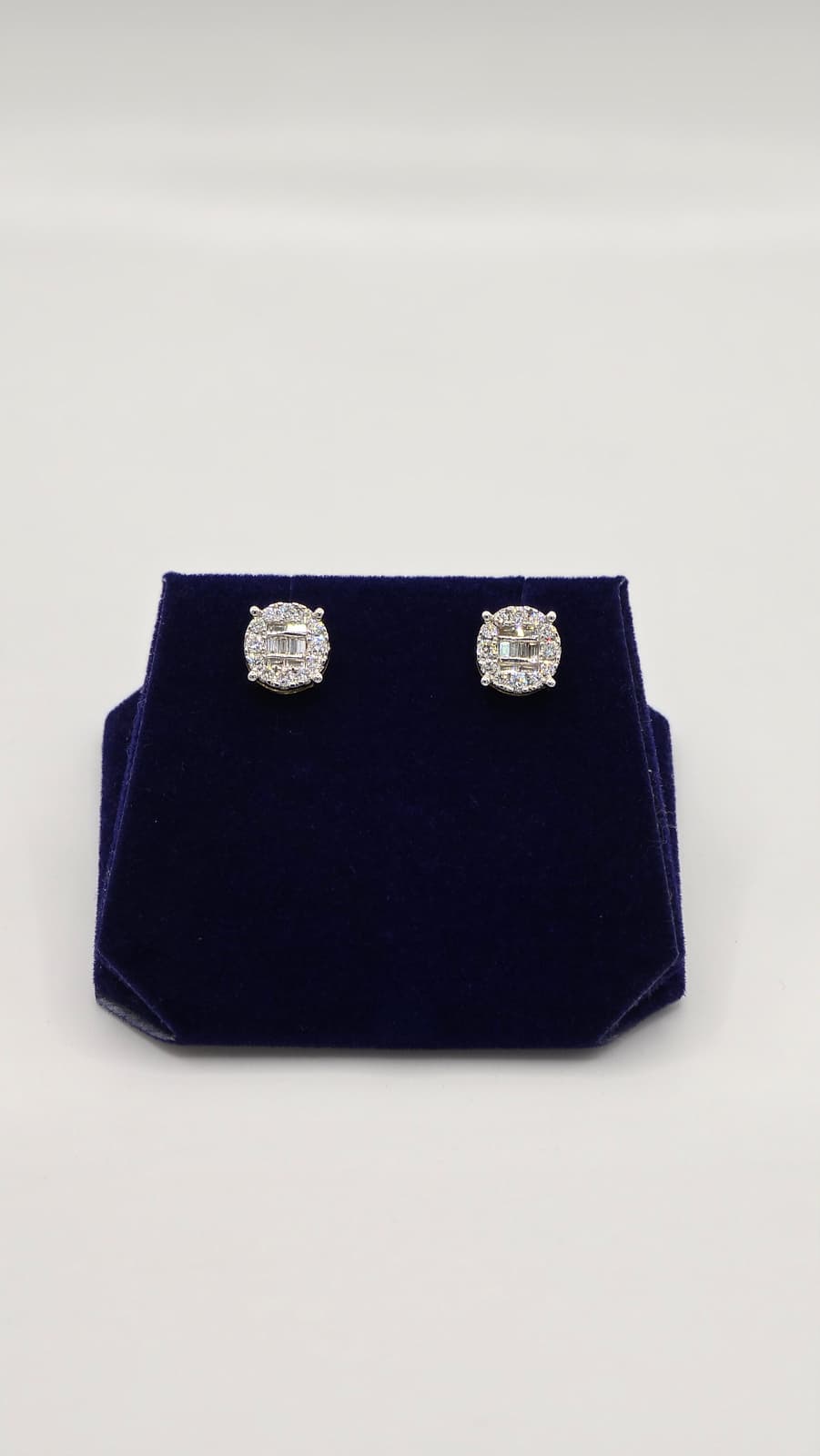 1 CTW Lab-Grown Diamond Round Baguette-Halo Studs (10K White Gold) - Image 3
