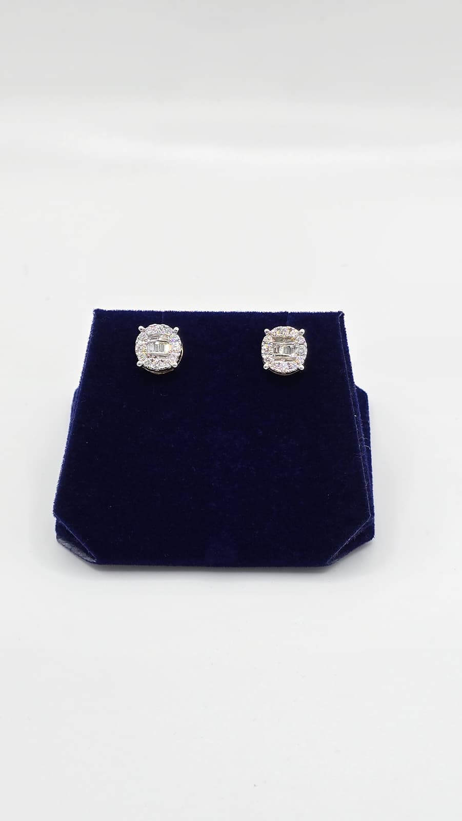 1 CTW Lab-Grown Diamond Round Baguette-Halo Studs (10K White Gold) - Image 4