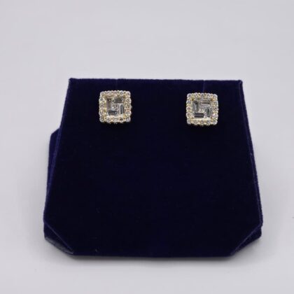 2 CTW Lab-Grown Diamond Cushion Baguette-Halo Studs (10K Yellow Gold)