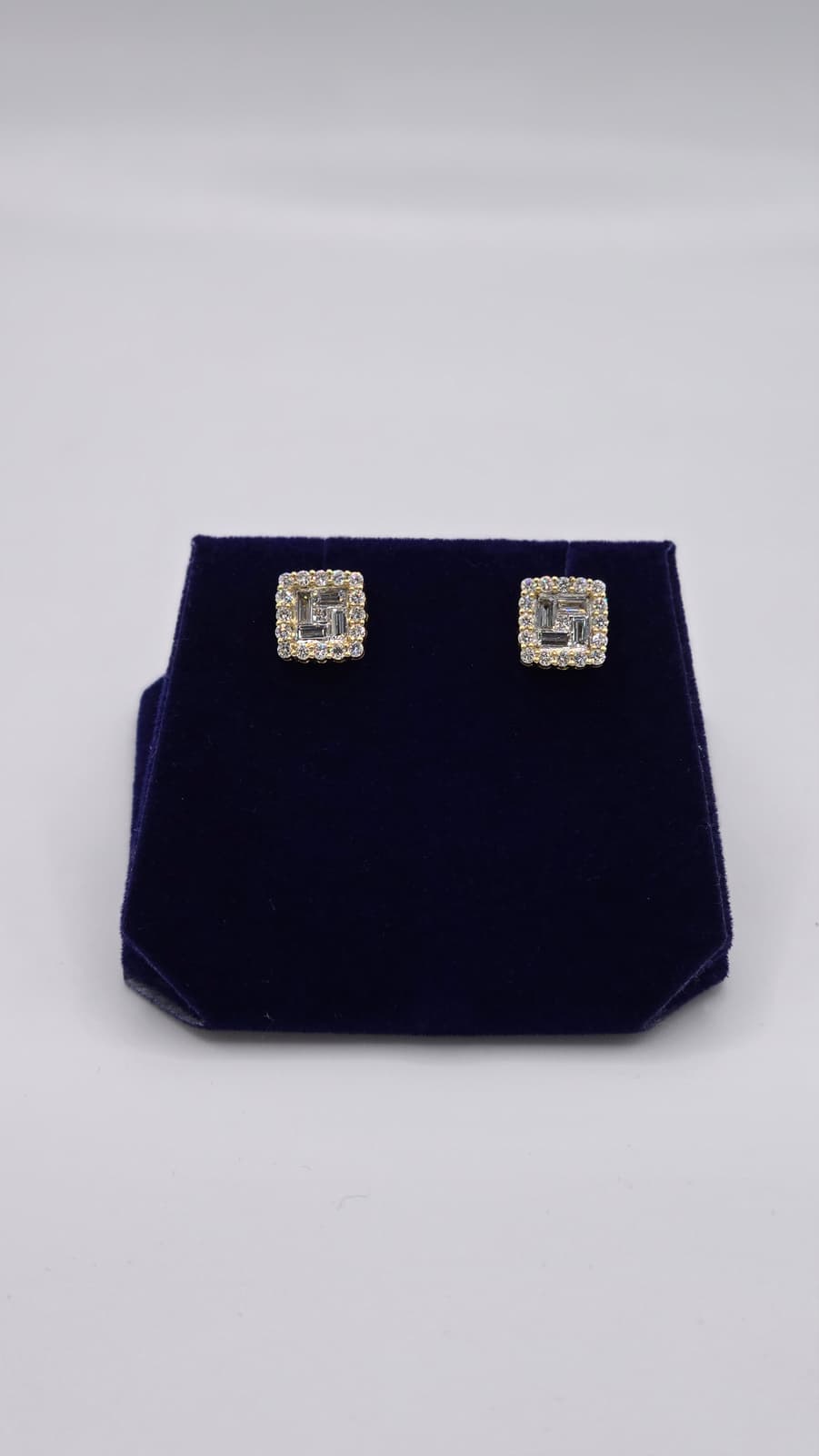 2 CTW Lab-Grown Diamond Cushion Baguette-Halo Studs (10K Yellow Gold)