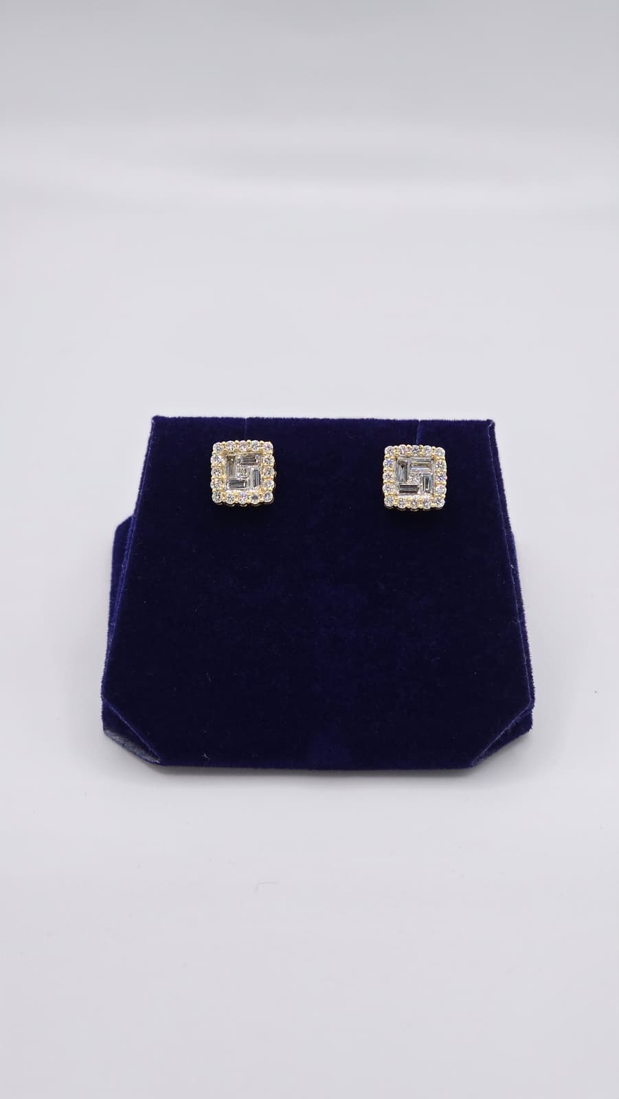 2 CTW Lab-Grown Diamond Cushion Baguette-Halo Studs (10K Yellow Gold) - Image 2