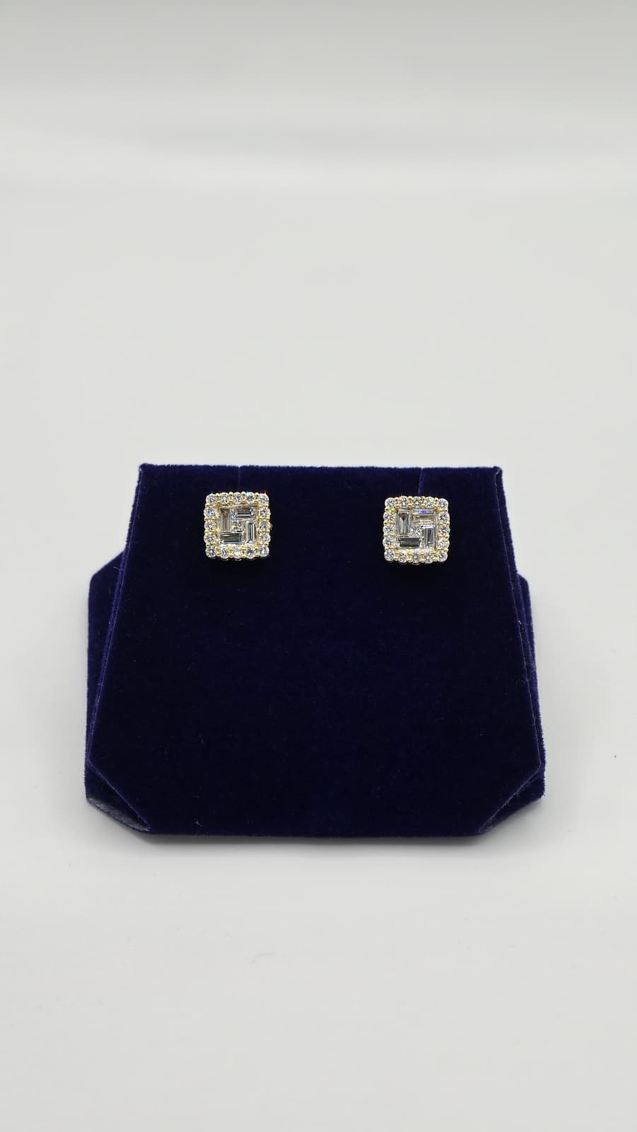 2 CTW Lab-Grown Diamond Cushion Baguette-Halo Studs (10K Yellow Gold) - Image 3