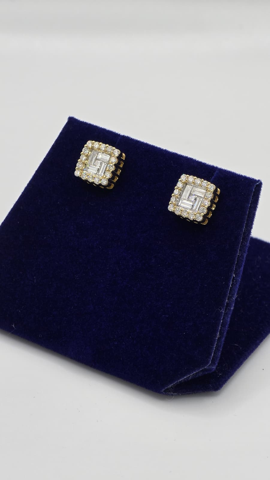 2 CTW Lab-Grown Diamond Cushion Baguette-Halo Studs (10K Yellow Gold) - Image 4