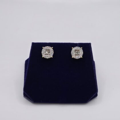 0.93 CTW Lab-Grown Diamond Round Baguette-Halo Studs (10K Yellow Gold)