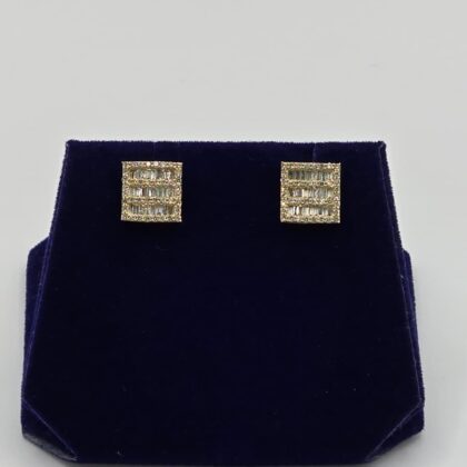 1 CTW Natural Diamond Square Baguette Studs (10K Yellow Gold)