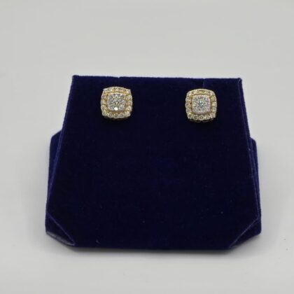 1 CTW Natural Diamond Cushion Halo Studs (14K Yellow Gold)