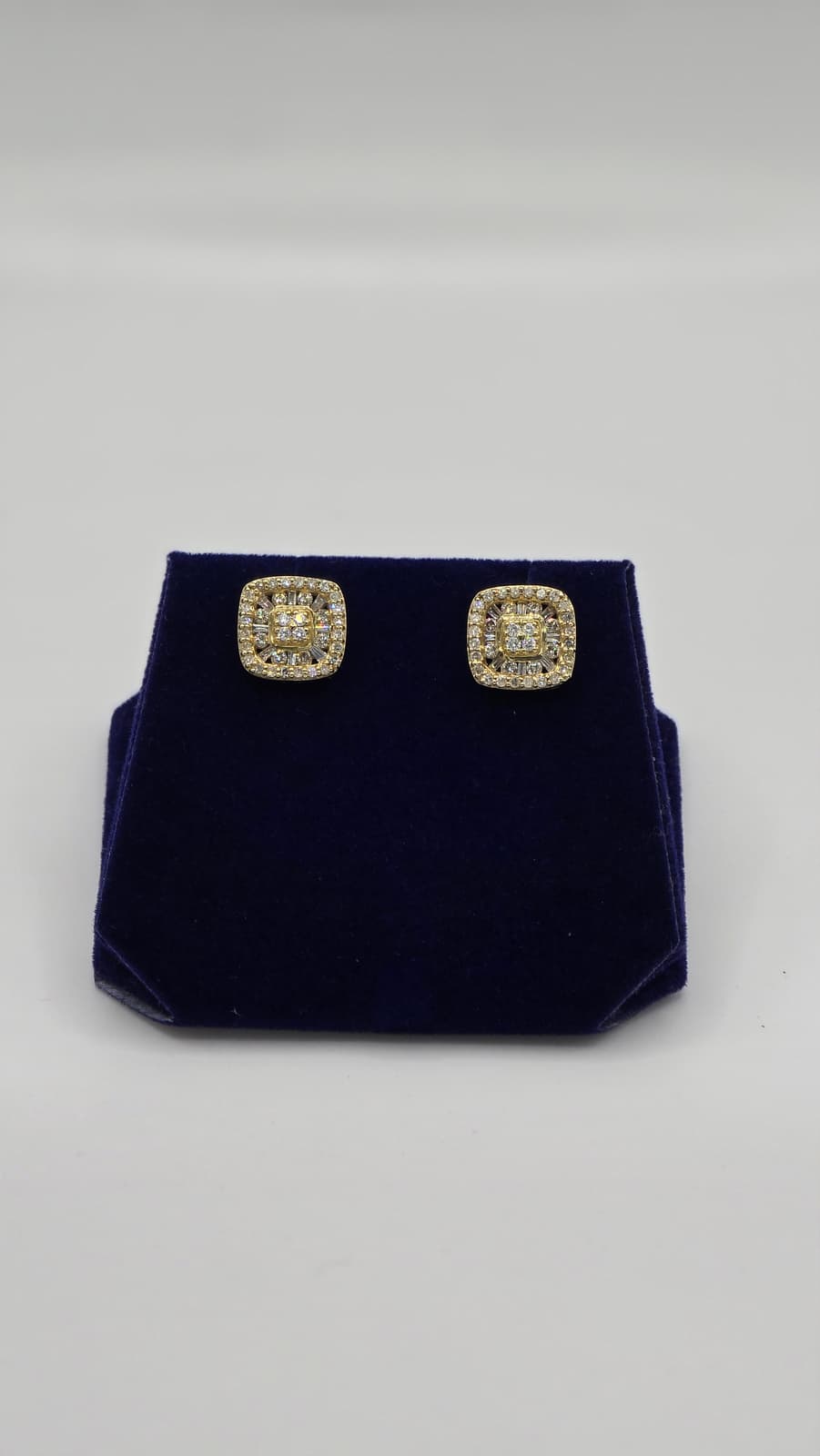 1 CTW Natural Diamond Cushion Baguette-Halo Studs (10K Yellow Gold) - Image 2