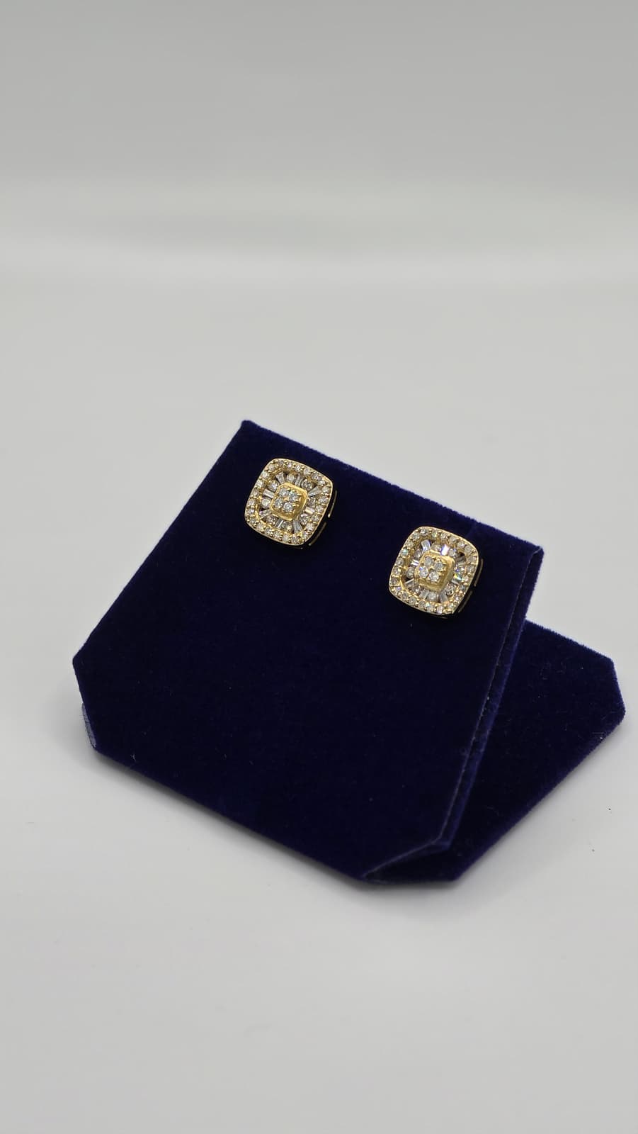 1 CTW Natural Diamond Cushion Baguette-Halo Studs (10K Yellow Gold) - Image 3
