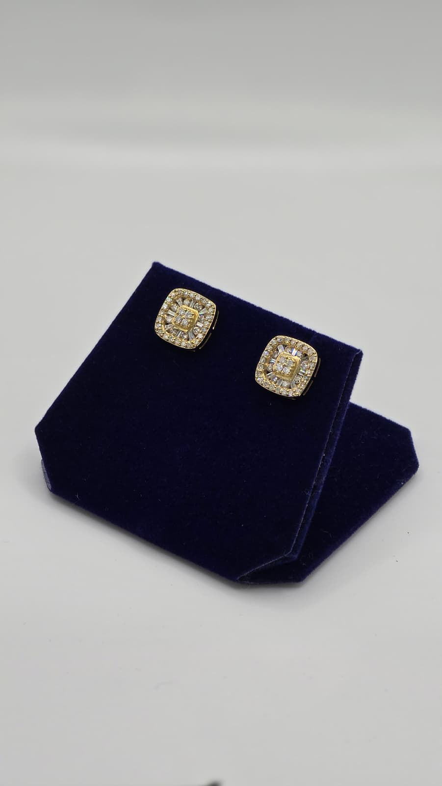 1 CTW Natural Diamond Cushion Baguette-Halo Studs (10K Yellow Gold) - Image 4