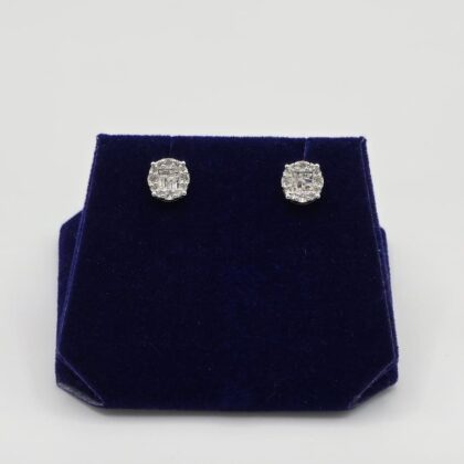 0.35 CTW Natural Diamond Round Baguette-Halo Studs (10K White Gold)