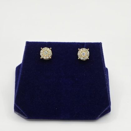 1 CTW Natural Diamond Round Halo Studs (10K Yellow Gold)
