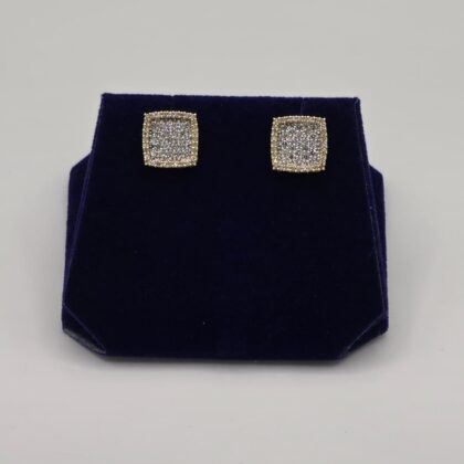 0.9 CTW Natural Diamond Cushion Pave Studs (10K Yellow Gold)