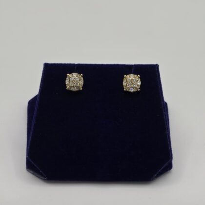 1 CTW Natural Diamond Round Cluster Studs (10K Yellow Gold)