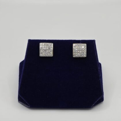 1.05 CTW Natural Diamond Square Cluster Studs (14K Yellow Gold)