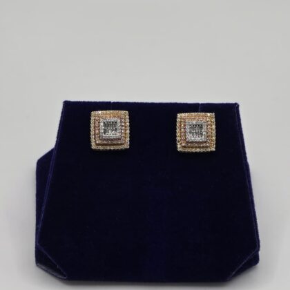 0.65 CTW Natural Diamond Square Baguette-Halo Studs (10K Two-Tone Gold)