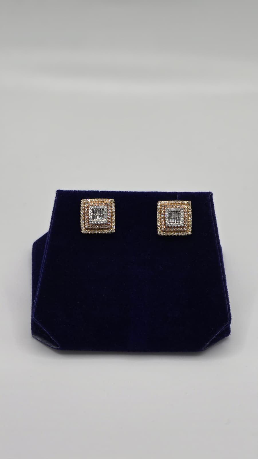 0.65 CTW Natural Diamond Square Baguette-Halo Studs (10K Two-Tone Gold)