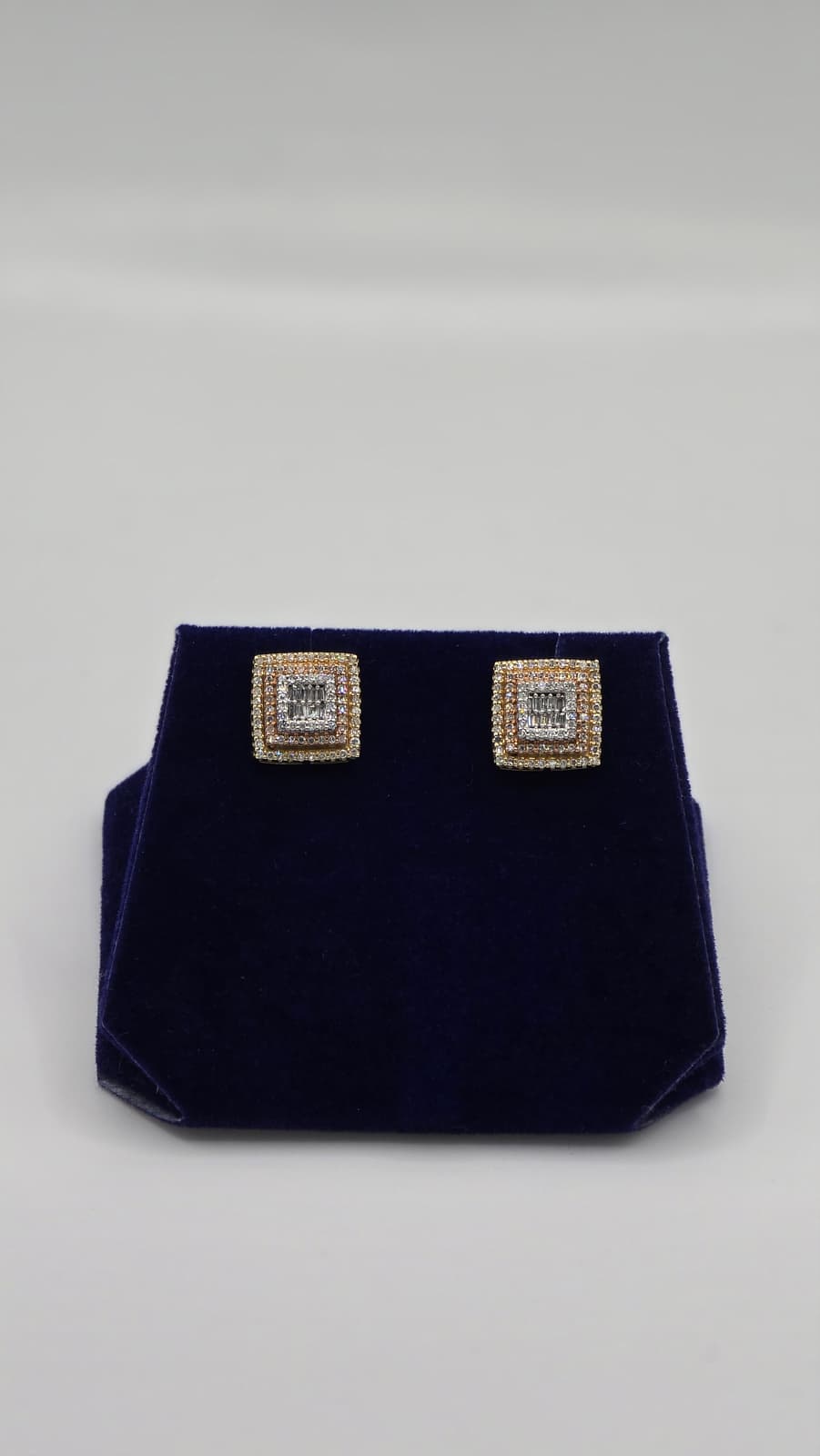 0.65 CTW Natural Diamond Square Baguette-Halo Studs (10K Two-Tone Gold) - Image 2