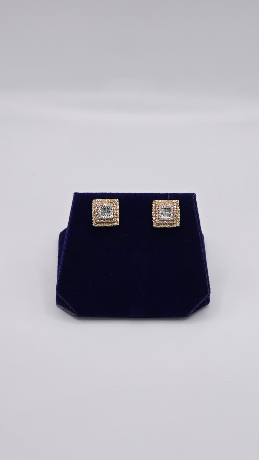 0.65 CTW Natural Diamond Square Baguette-Halo Studs (10K Two-Tone Gold) - Image 3