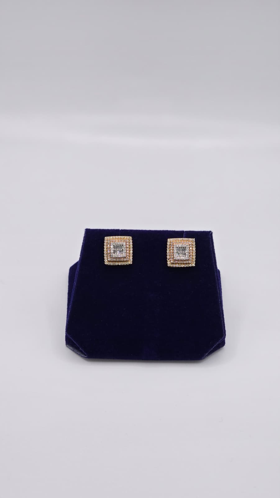 0.65 CTW Natural Diamond Square Baguette-Halo Studs (10K Two-Tone Gold) - Image 4