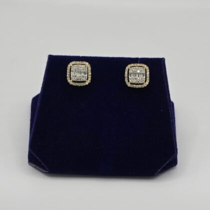 0.625 CTW Natural Diamond Cushion Baguette-Halo Studs (10K Yellow Gold)