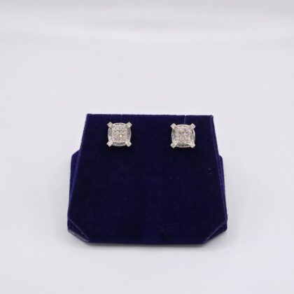 0.65 CTW Natural Diamond Cushion Pave Studs (10K White Gold)