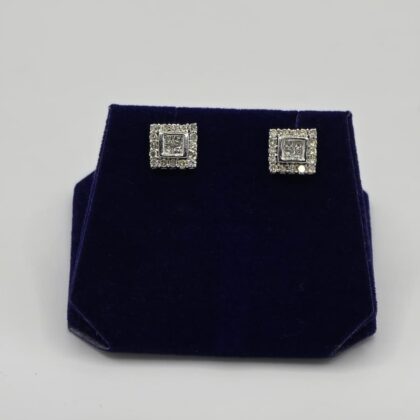 1.5 CTW Natural Diamond Square Halo Studs (14K White Gold)