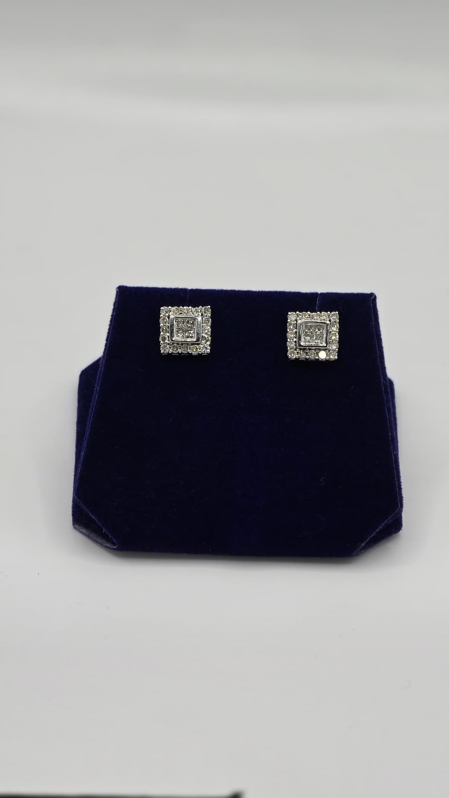 1.5 CTW Natural Diamond Square Halo Studs (14K White Gold)