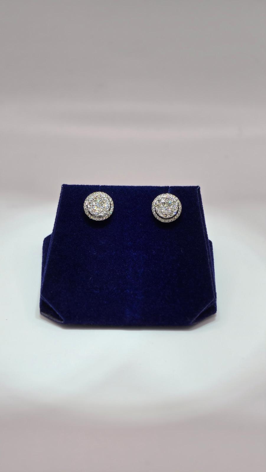 1 CTW Natural Diamond Round Halo Studs (10K White Gold) - Image 2