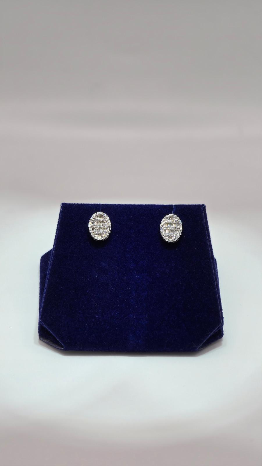 0.38 CTW Natural Diamond Oval Baguette Studs (10K White Gold)