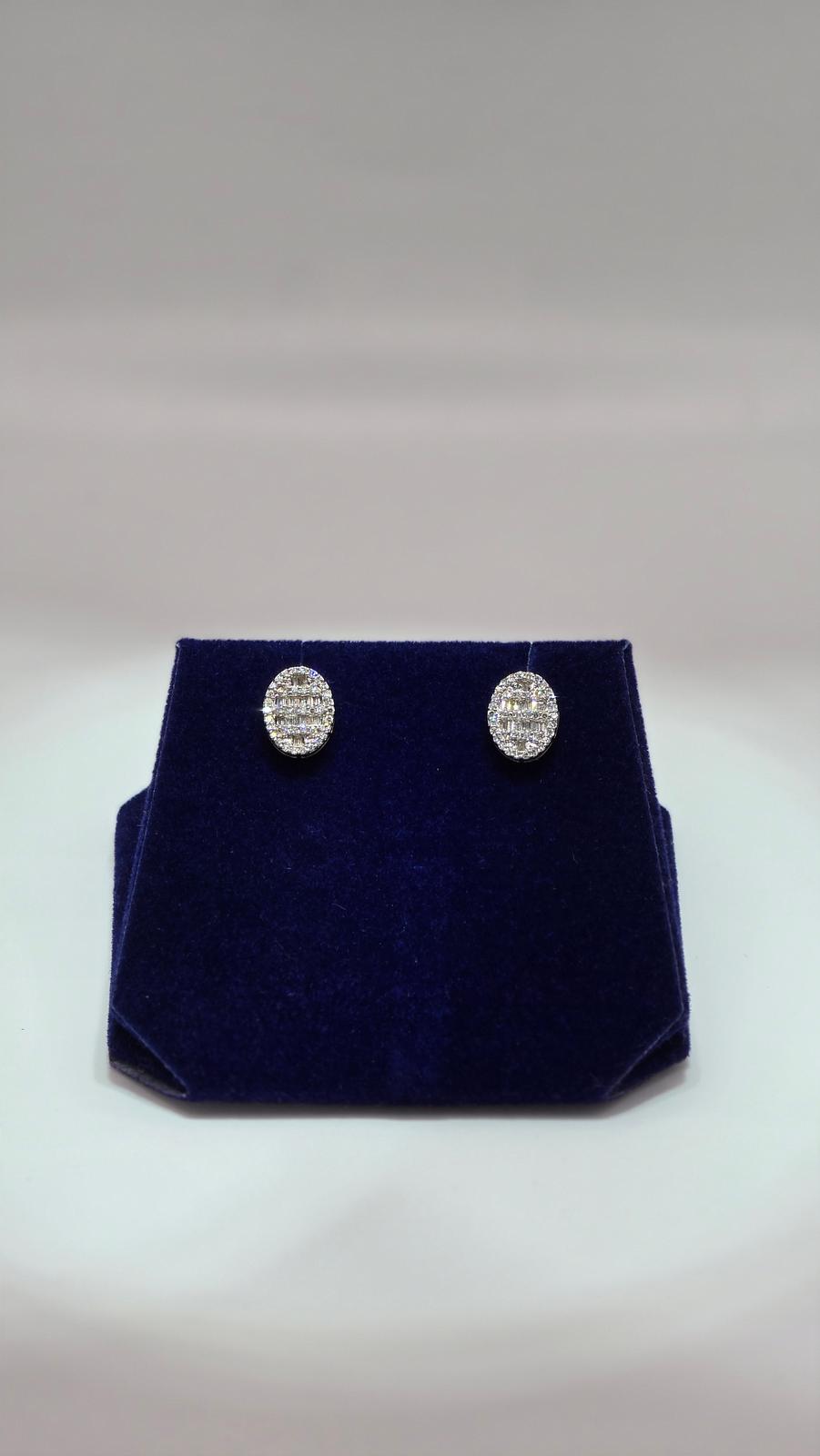 0.38 CTW Natural Diamond Oval Baguette Studs (10K White Gold) - Image 2