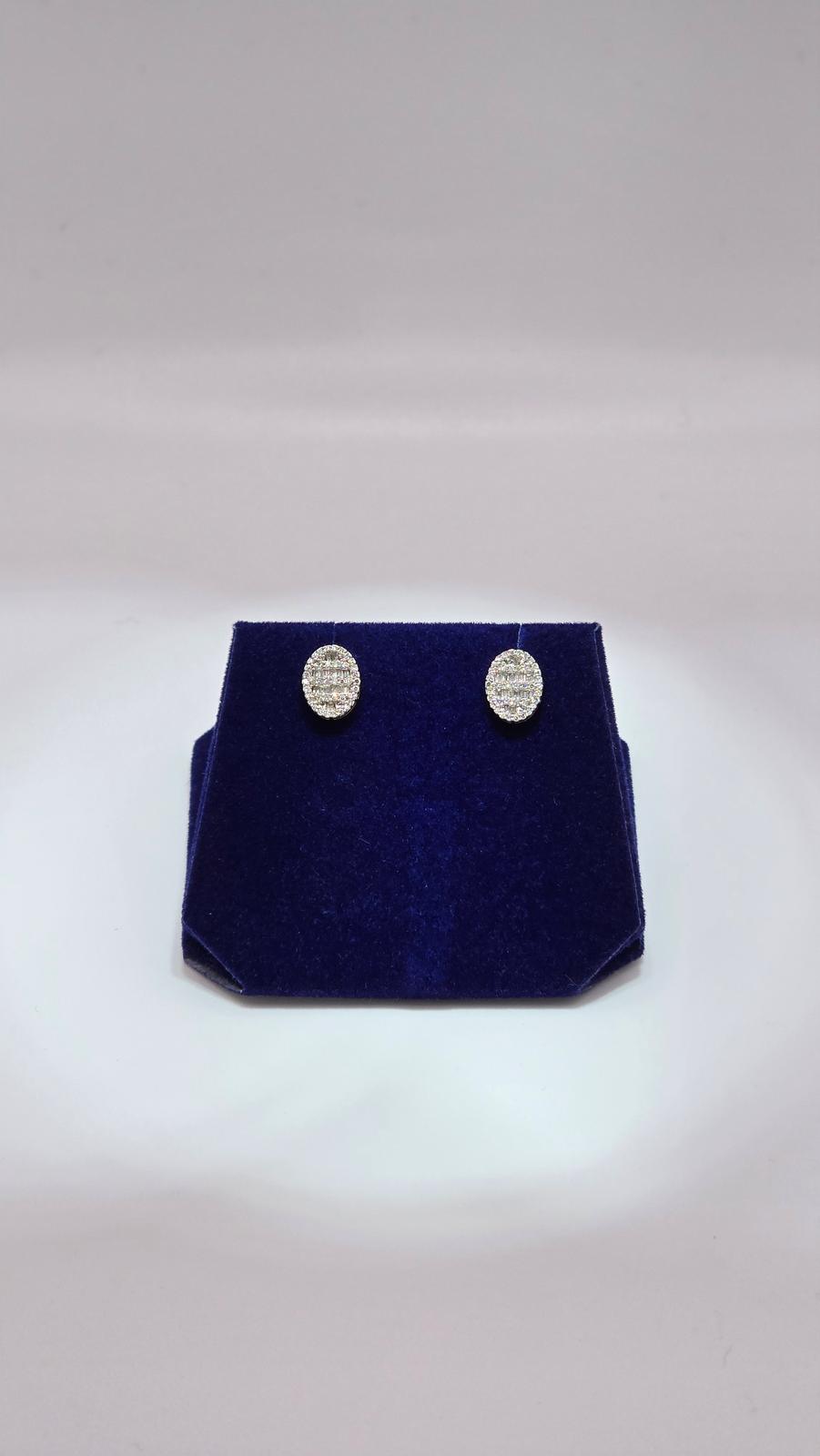 0.38 CTW Natural Diamond Oval Baguette Studs (10K White Gold) - Image 3