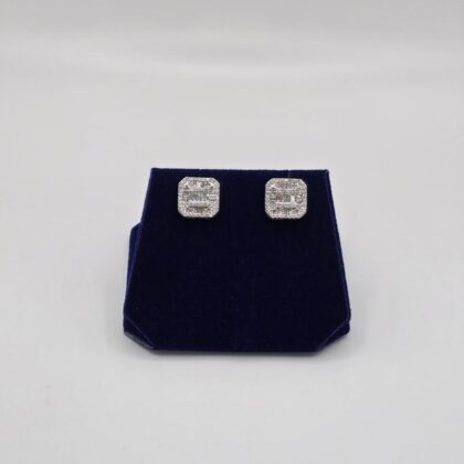0.87 CTW Natural Diamond Emerald Baguette-Halo Studs (10K White Gold)