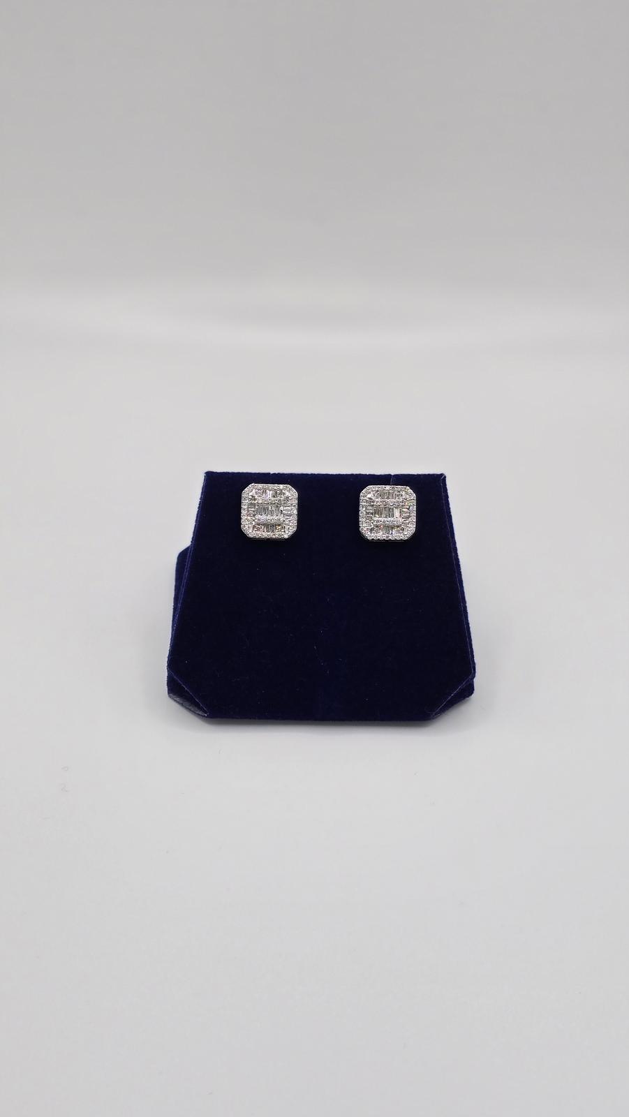 0.87 CTW Natural Diamond Emerald Baguette-Halo Studs (10K White Gold)