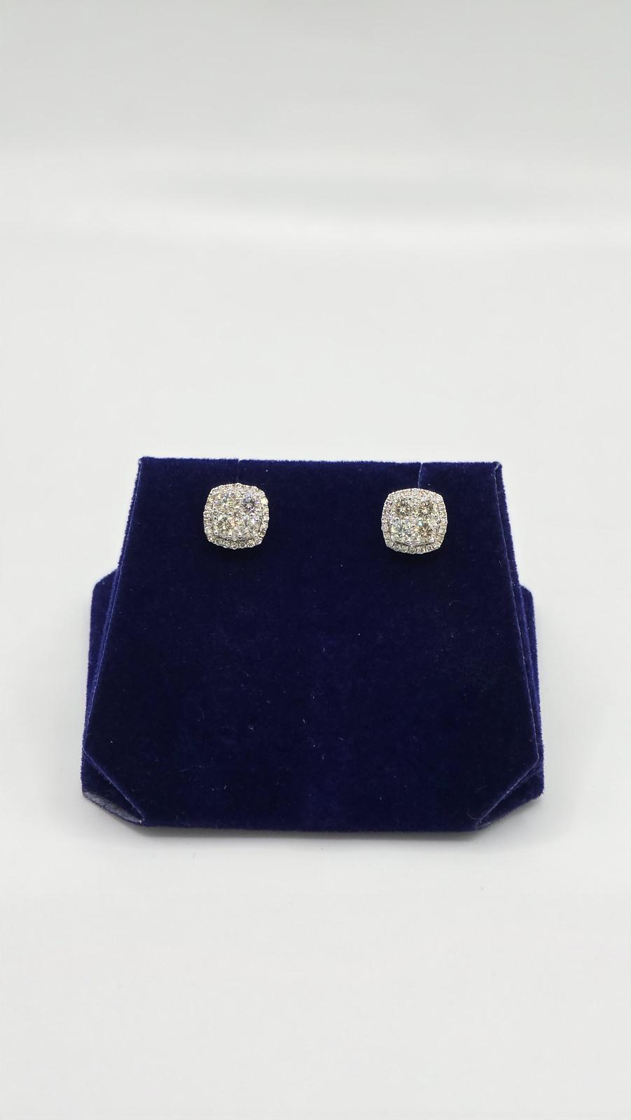 1.2 CTW Natural Diamond Cushion Halo Studs (10K White Gold) - Image 2