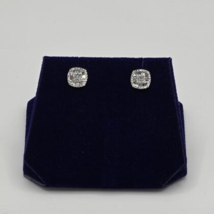 0.33 CTW Natural Diamond Cushion Baguette-Halo Studs (10K White Gold)