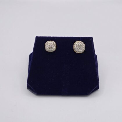 1.04 CTW Natural Diamond Cushion Pave Studs (10K Yellow Gold)