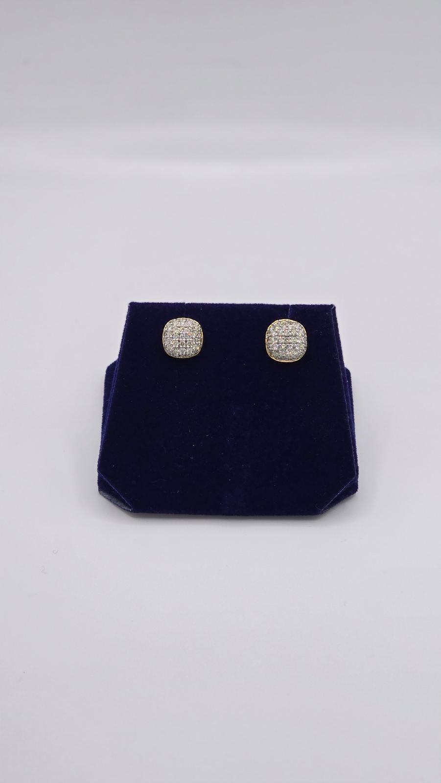 1.04 CTW Natural Diamond Cushion Pave Studs (10K Yellow Gold)