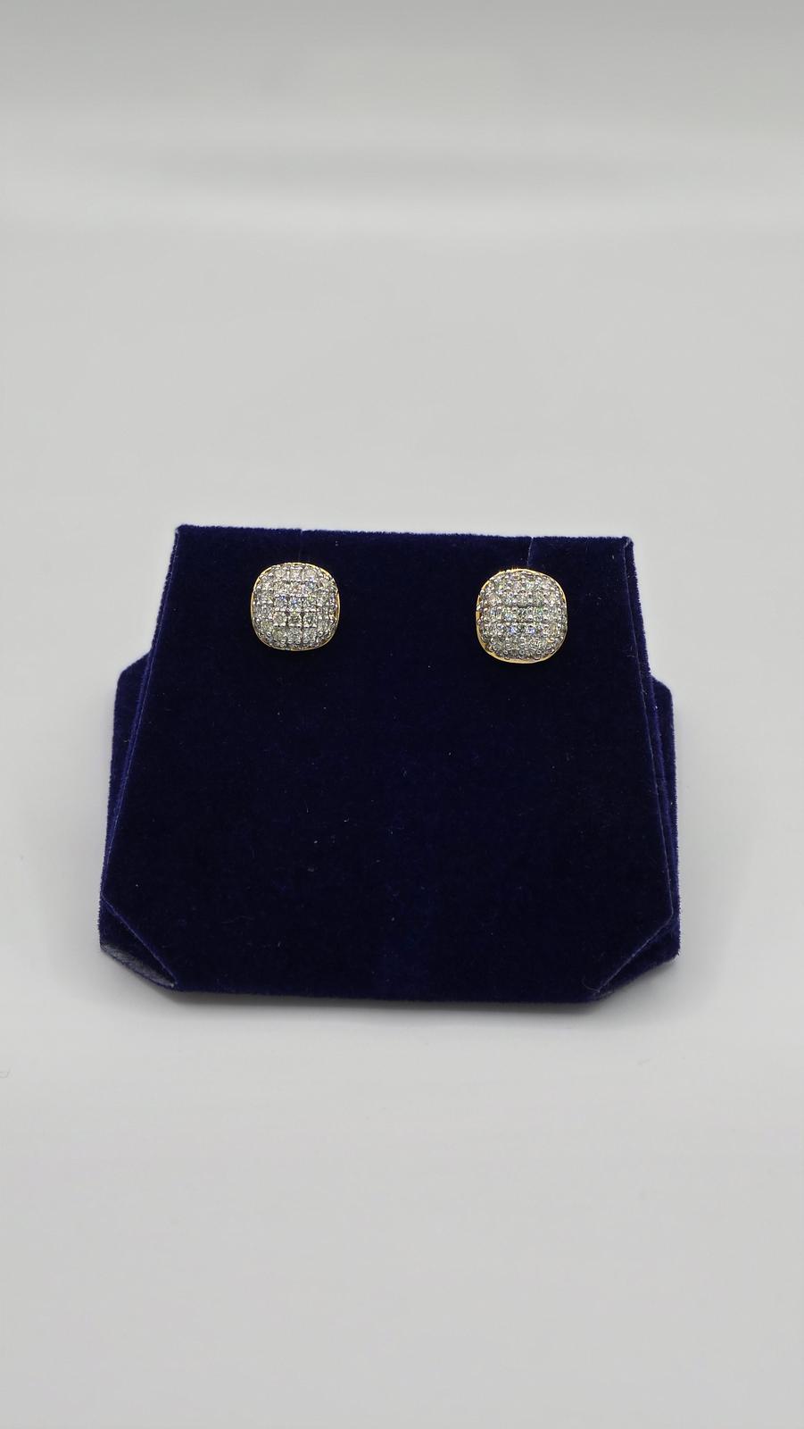 1.04 CTW Natural Diamond Cushion Pave Studs (10K Yellow Gold) - Image 2