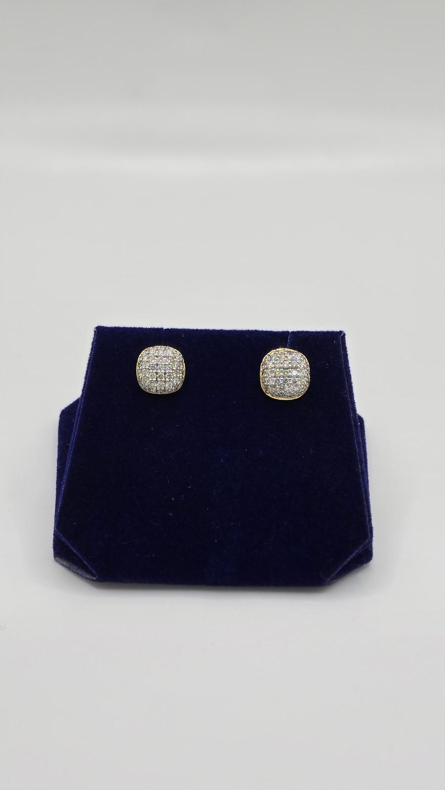 1.04 CTW Natural Diamond Cushion Pave Studs (10K Yellow Gold) - Image 3