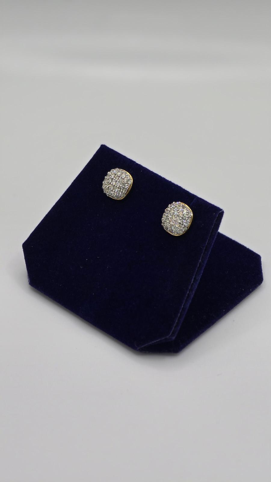 1.04 CTW Natural Diamond Cushion Pave Studs (10K Yellow Gold) - Image 4