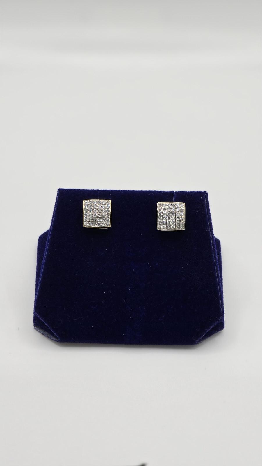 1 CTW Natural Diamond Square Pave Studs (10K Yellow Gold) - Image 2