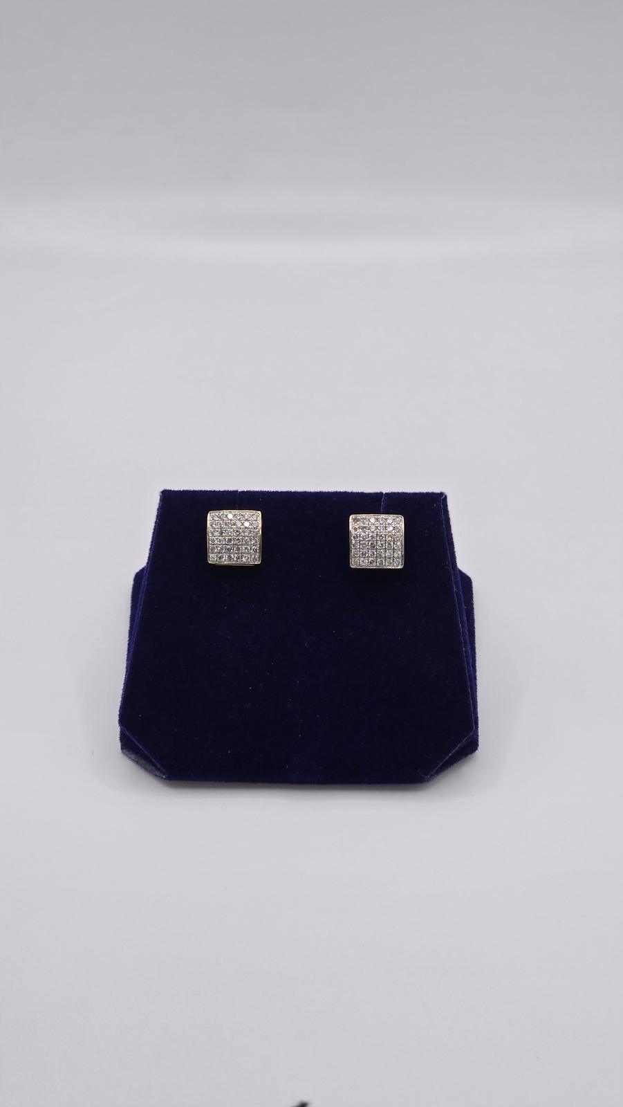 1 CTW Natural Diamond Square Pave Studs (10K Yellow Gold) - Image 4
