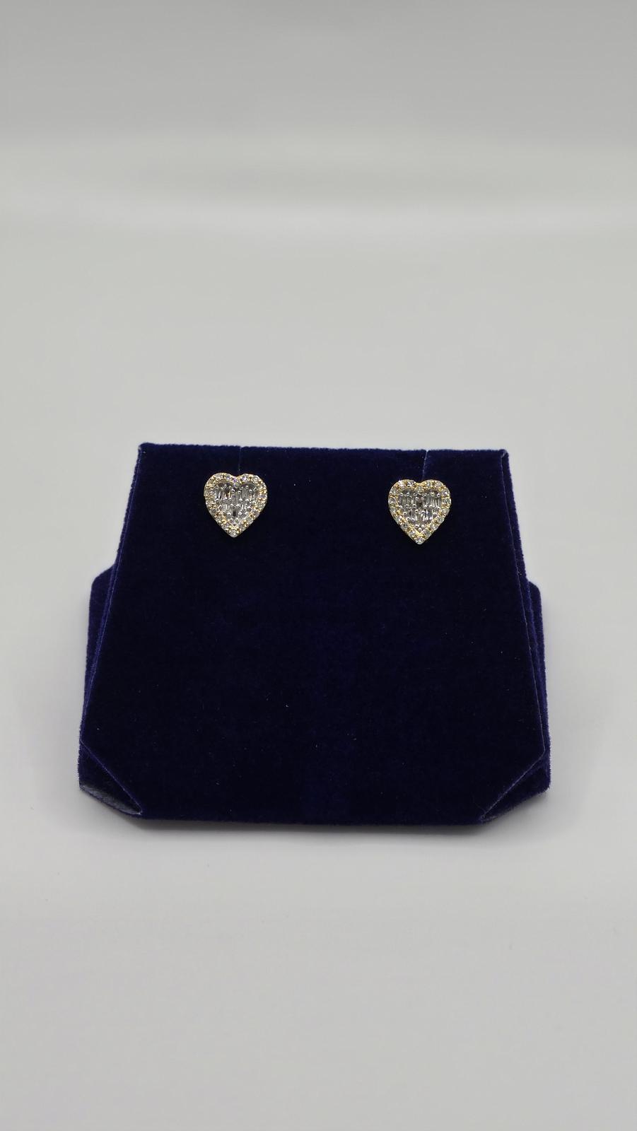 0.75 CTW Natural Diamond Heart Baguette Studs (10K Yellow Gold)