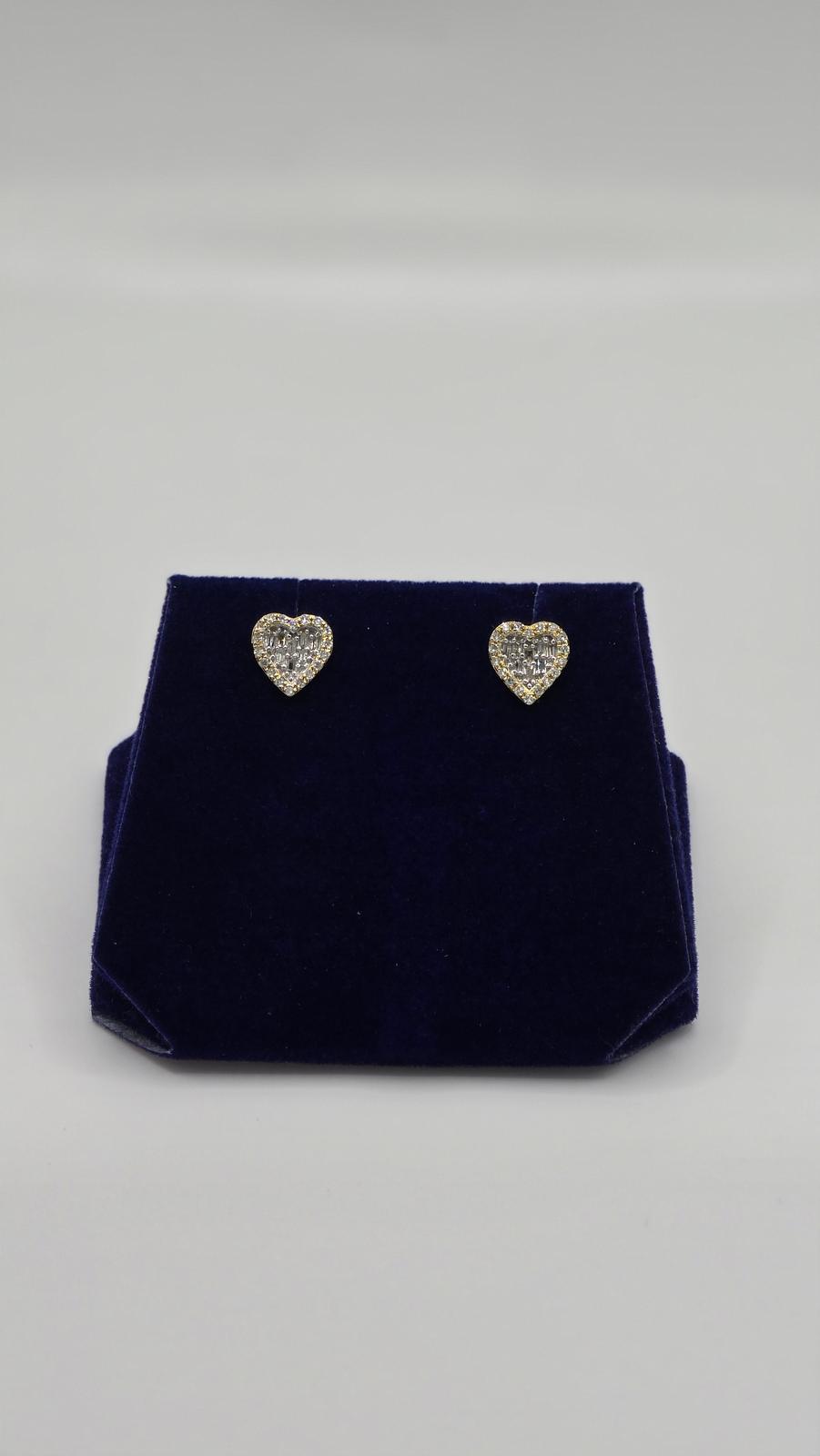 0.75 CTW Natural Diamond Heart Baguette Studs (10K Yellow Gold) - Image 2