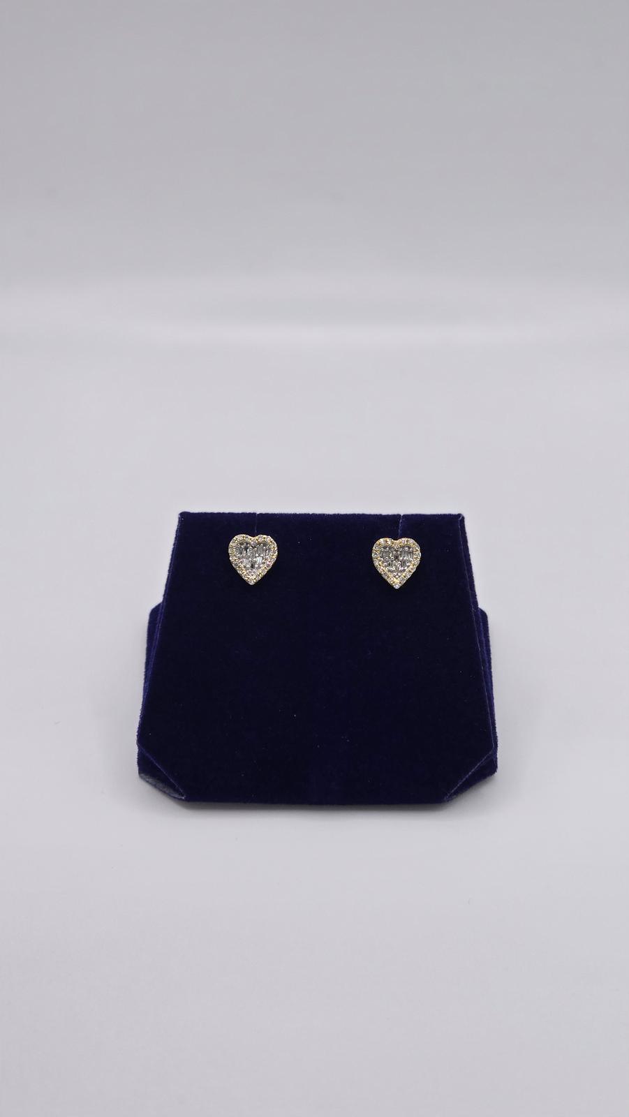 0.75 CTW Natural Diamond Heart Baguette Studs (10K Yellow Gold) - Image 3