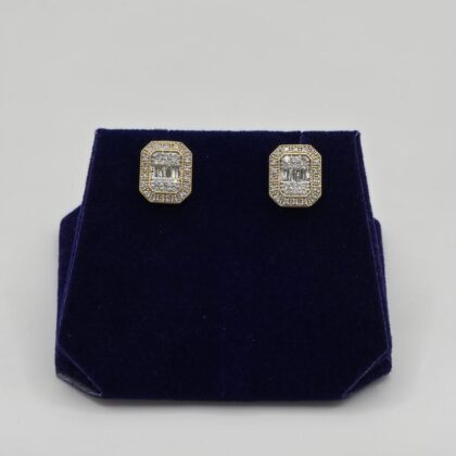 0.5 CTW Natural Diamond Emerald Baguette-Halo Studs (10K Yellow Gold)