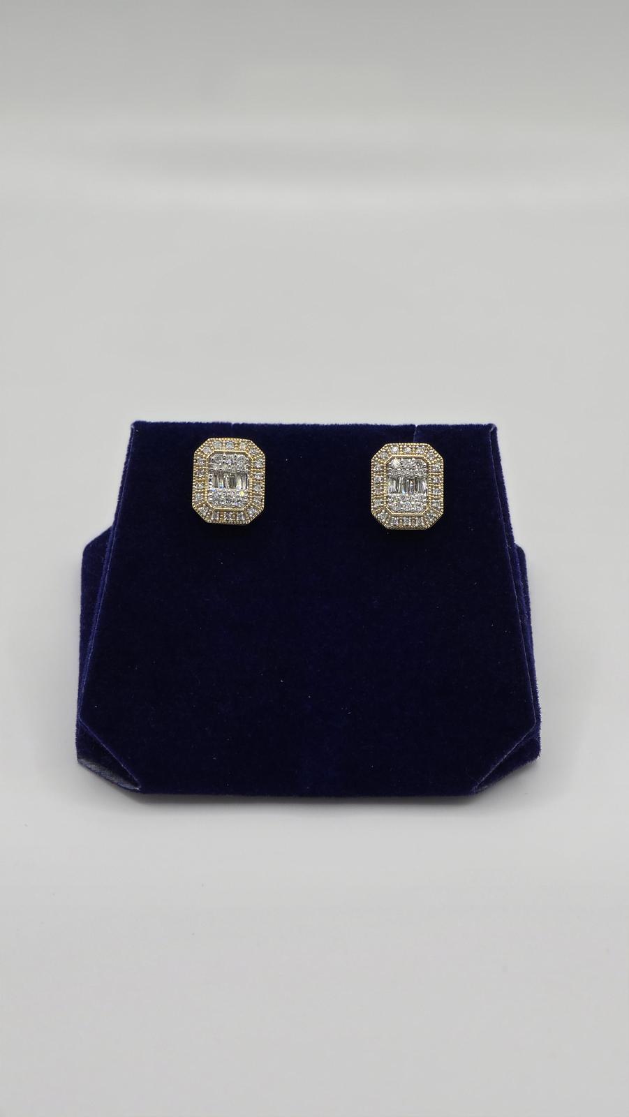 0.5 CTW Natural Diamond Emerald Baguette-Halo Studs (10K Yellow Gold)